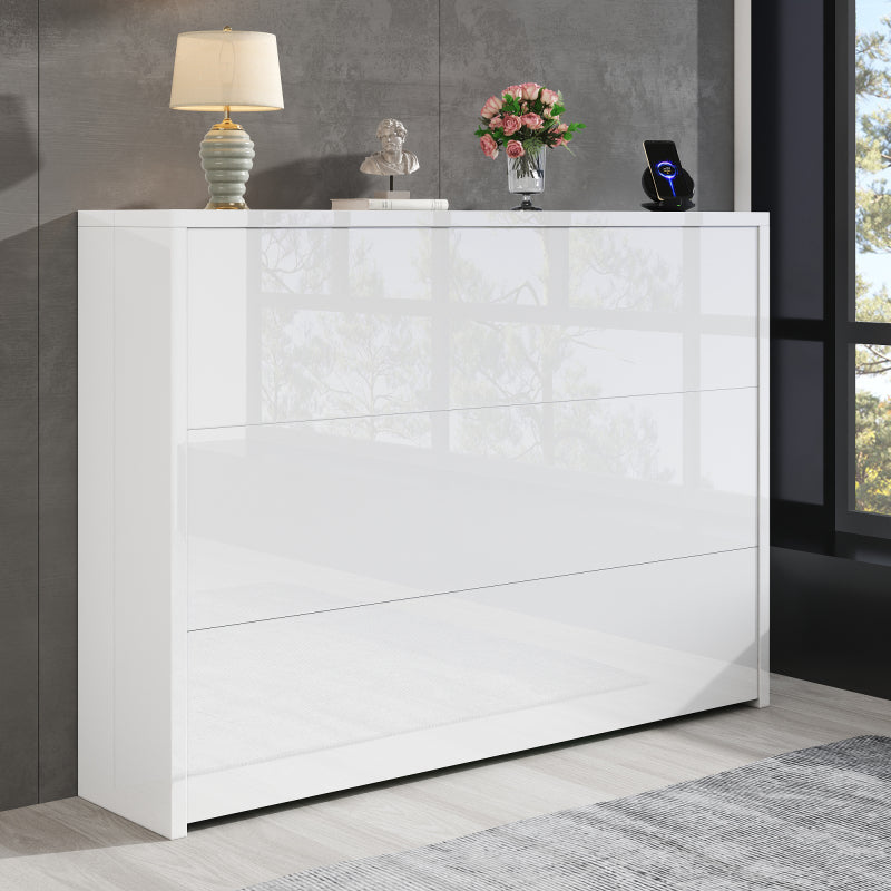 Faltbarer Schreibtisch mit Rollen & Wireless Charger–2-in-1 Sideboard & Arbeitsplatz, 115×27×93 cm (geschlossen, 95×51cm) White