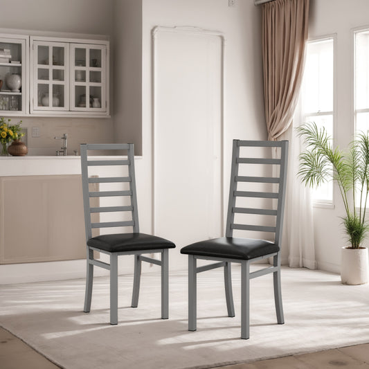 Metal Dining Chairs Set of 2, Steel Legs and PU Leather Seats, High Back Armless Dining Chairs, for Kitchen, Living Room, Grey