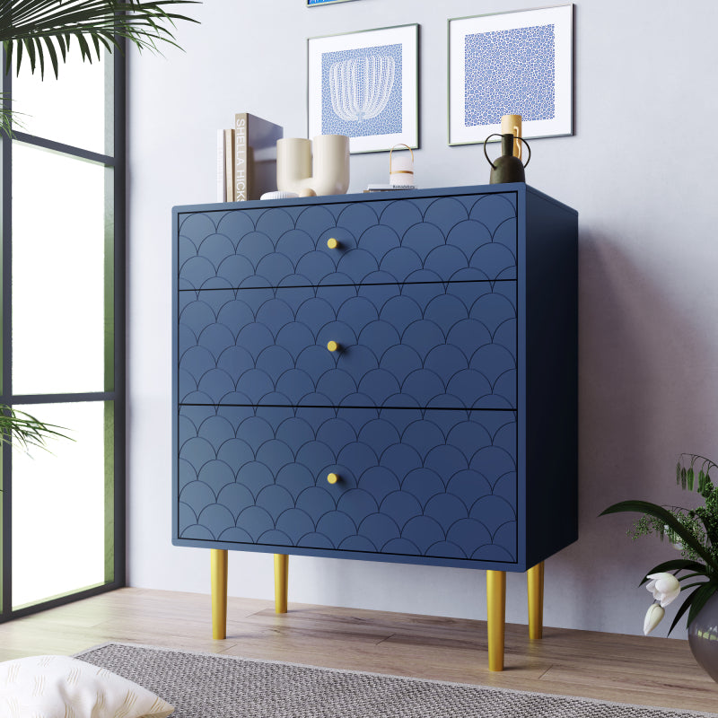 [NEW] Schubladenkommode Kommode mit 3 Schubladen, Sideboard Highboard für Schlafzimmer & alle Wohnräume,Marineblau-H89/B75/T40 cm