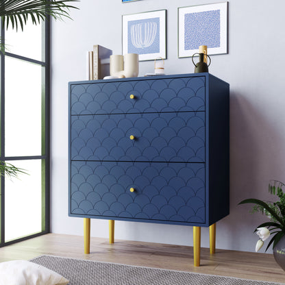 [NEW] Schubladenkommode Kommode mit 3 Schubladen, Sideboard Highboard für Schlafzimmer & alle Wohnräume,Marineblau-H89/B75/T40 cm