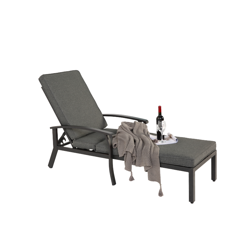 Lounge Patio Chair with Cotton Cushion, Adjustable Reclining Rust-Resistant Aluminum  Poolside Chaise Lounge Furniture, Waterproof Grey Cushion (1pc)