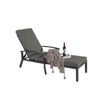 Lounge Patio Chair with Cotton Cushion, Adjustable Reclining Rust-Resistant Aluminum  Poolside Chaise Lounge Furniture, Waterproof Grey Cushion (1pc)