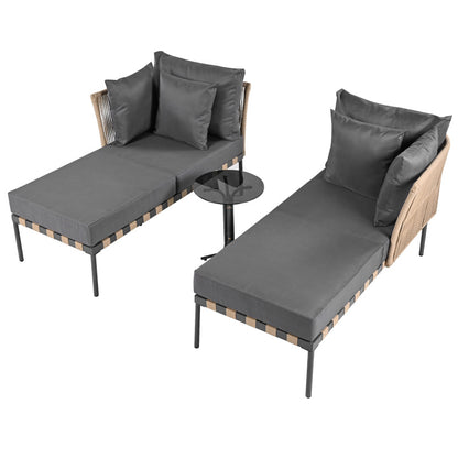 Gartensofa, Outdoor Loungesessel, Abnehmbarer und Modularer Garten Loungesessel, Balkonmöbel-Set, Loungemöbel, Terrassenmöbel mit 4 Kissen, Couchtisch mit Abnehmbaren und Waschbaren Kissen, Grau