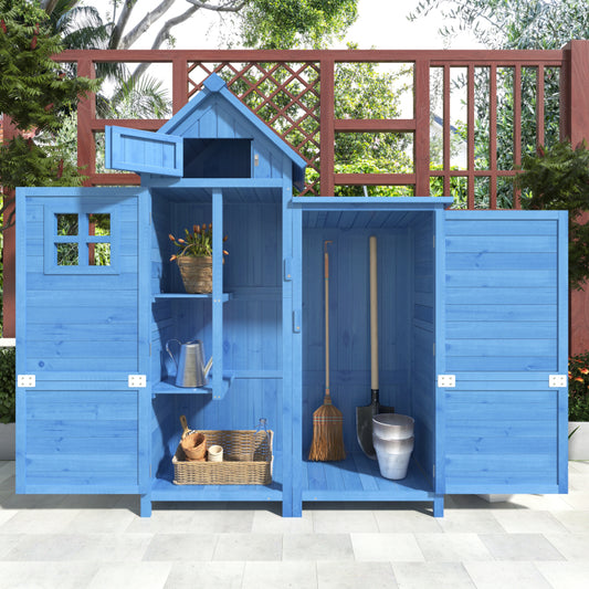 Gerätehaus Gartenschrank Geräteschuppen Geräteschrank, BxT: 118x54 cm, 118 x 54 x 173 cm (BxTxH), wetterfest, Holz, Blau, PVC-Dach (Set, 1 St., 1 x Geräteschrank)