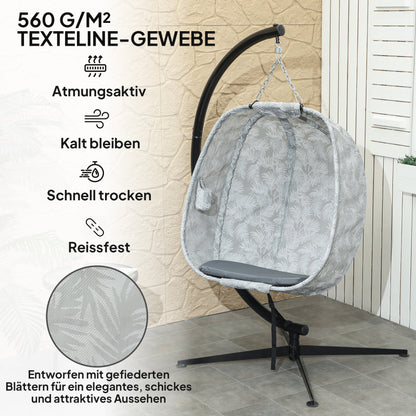 Eiförmiger Hängesessel für den Außenbereich, Faltbar Hängeschaukel mit Gestell, Sitzpolstern, Terrasse, Garten, Grau