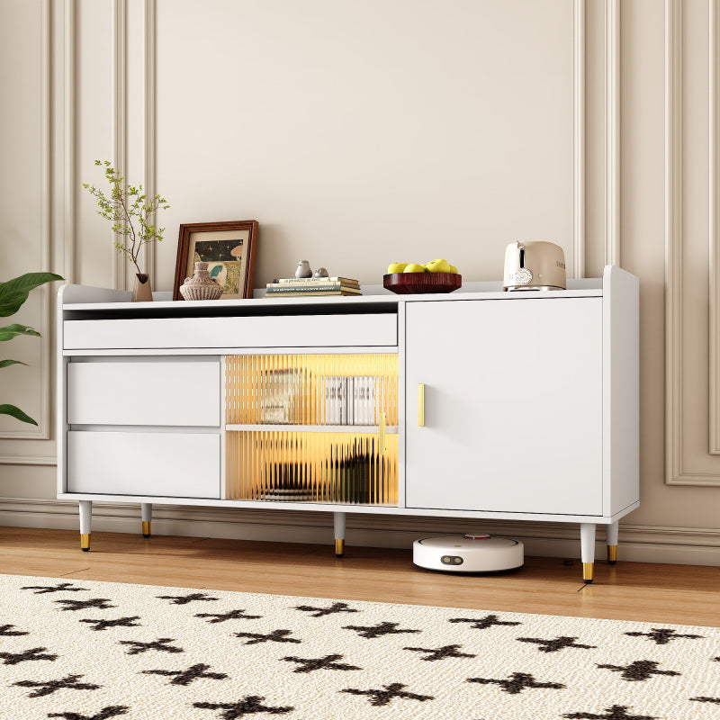 Sideboard mit Glasschiebetüren und LED-Beleuchtung – Freistehende Kommode aus Holz, Weiß