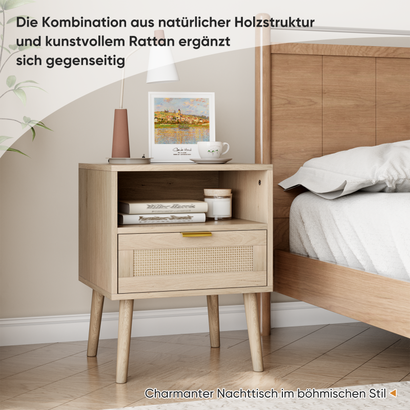 Vine Nachttisch, Böhmischer Nachttisch mit offenem Regal, mittelalterlicher moderner Nachttisch mit Goldgriff, 45 x 40 x 55 cm,1 Stück