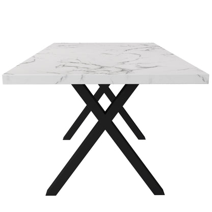 Esstisch, Design mit gekreuzten Beinen, Marmorstruktur, Schwarz und Weiß