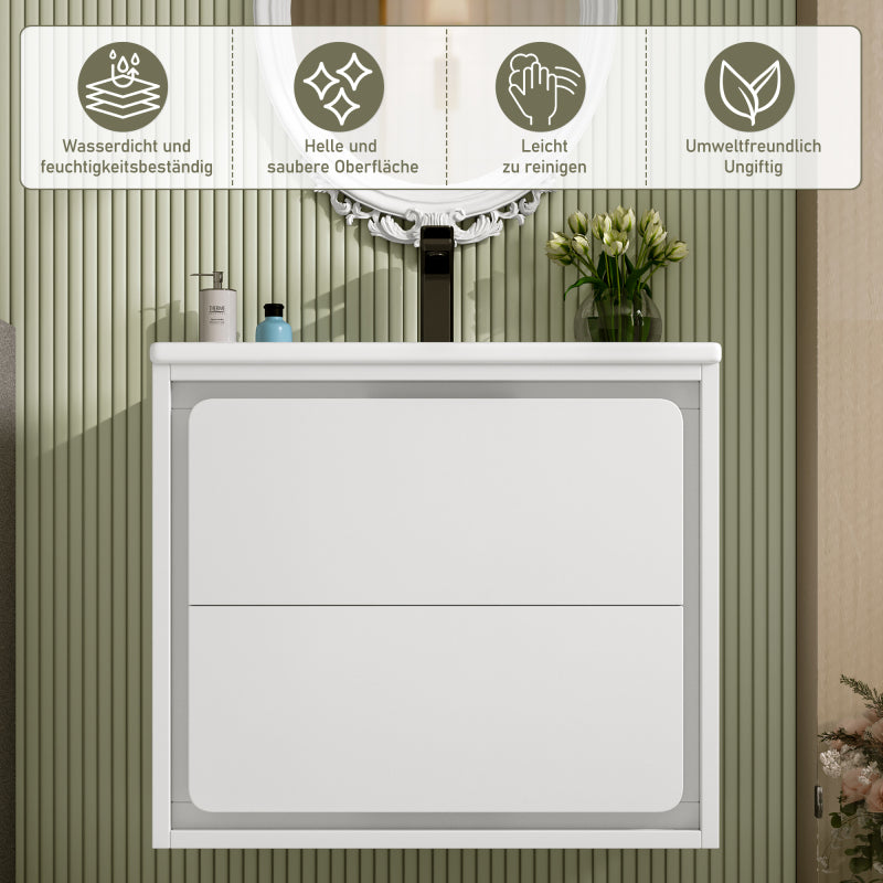 60x46x50cm Wandhängend Badezimmerschränke, komplett lackiert, LED-Radarsensor-Beleuchtung, zwei Schubladen, leise Gleitschienen, Waschtisch,integriertes Waschbecken, weiß