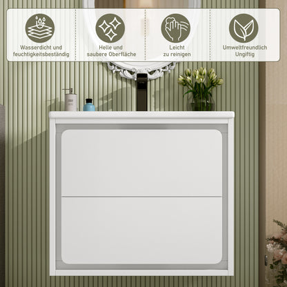 60x46x50cm Wandhängend Badezimmerschränke, komplett lackiert, LED-Radarsensor-Beleuchtung, zwei Schubladen, leise Gleitschienen, Waschtisch,integriertes Waschbecken, weiß