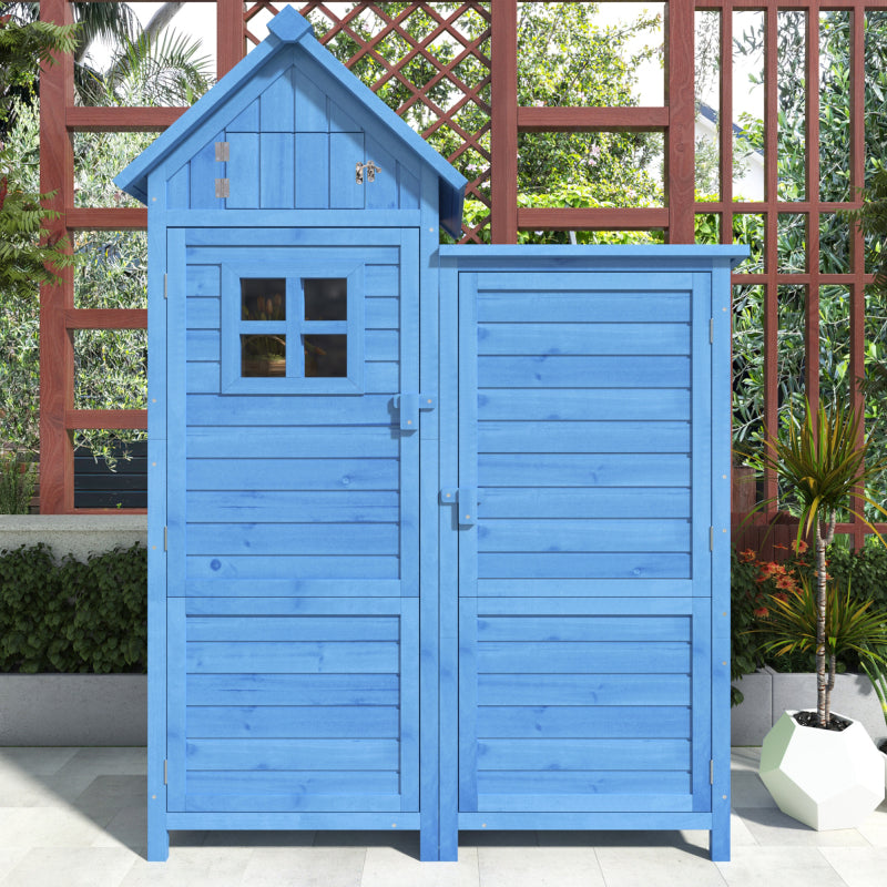 Gerätehaus Gartenschrank Geräteschuppen Geräteschrank, BxT: 118x54 cm, 118 x 54 x 173 cm (BxTxH), wetterfest, Holz, Blau, PVC-Dach (Set, 1 St., 1 x Geräteschrank)