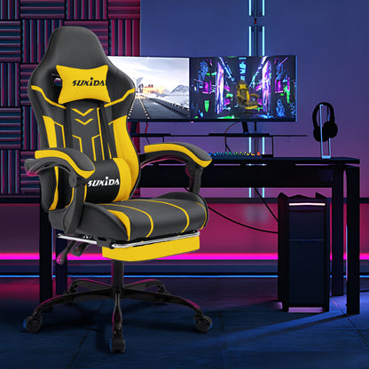 Gaming Stuhl Computerstuhl Ergonomischer Gaming Chair mit Fußstütze Bürostuhl Ergonomischer Computerstuhl mit Lendenwirbelstütze Blackyellow