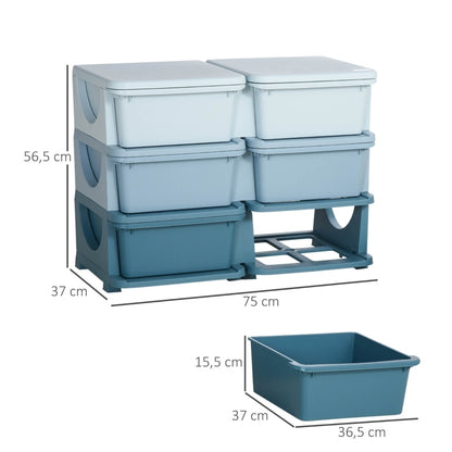 Aufbewahrungsbox Kunststoff, 6 Schubladen, Spielzeug Organizer, Kommode Kinderzimmer, Blau