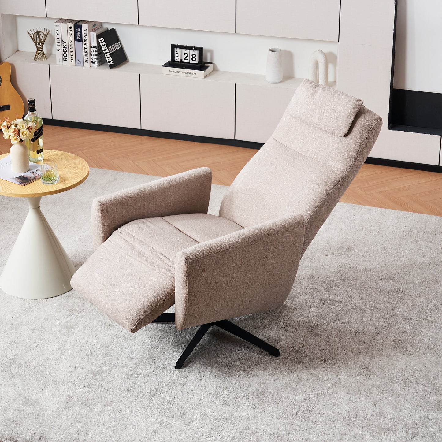 Bequemer Relaxsessel mit Liegefunktion – Chenille Fernsehsessel mit Fußstütze, drehbarer Stillsessel & Loungesessel für Wohnzimmer, modernes Sofa, Grau