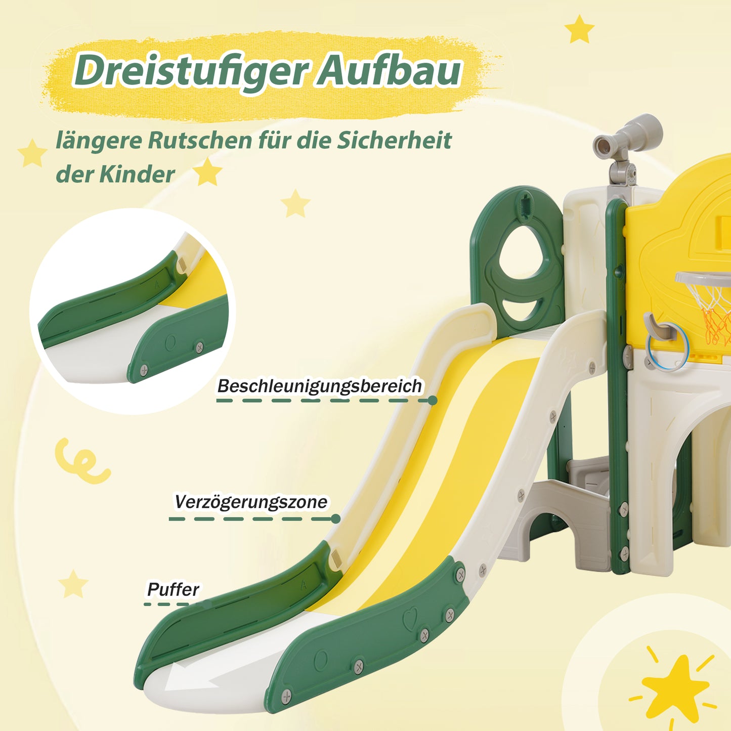 10 in 1 Kinderrutsche Kletterspielzeug, Multifunktionsrutsche Rutschen, freistehende Rutsche, Klettern, Bohrspiel, Stauraum, Spielkorridor, Basketballkorb, Lasso-Spiel, Reißbrett, Golfspiel, Teleskop