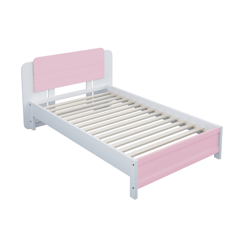 Holzbett 90*200 cm , Einzigartige und Minimalistische Form, Kopfteil mit Liniendesign, Kindereinzelbett, Rosa