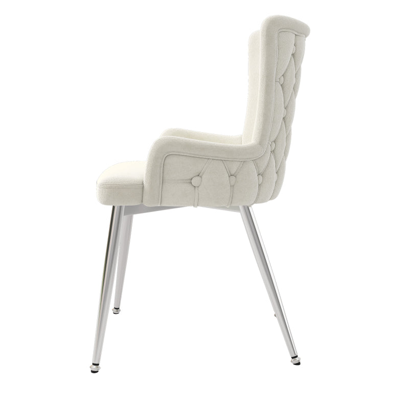 Samt-Esszimmerstuhl, 4er-Set, Loungesessel mit vier silberfarbenen Metallstützbeinen, Beige