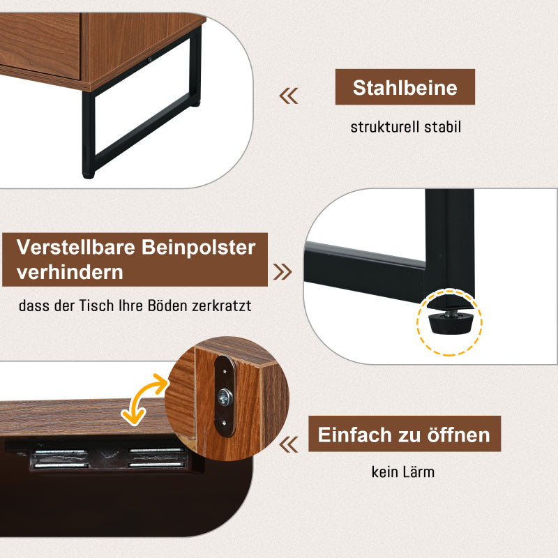Sideboard mit 2 Rattan verzierten Türen und 2 Schubladen Kommode Küchenschrank, Mehrzweckschrank, Highboard mit Metallgriffe, für Schlafzimmer & Wohnräume & Büro