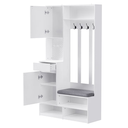 Garderoben-Set mit Sitzbank, Schubladen & Lochwand, Flurgarderobe 6-in-1, MDF, Weiß, 100x180x35 cm