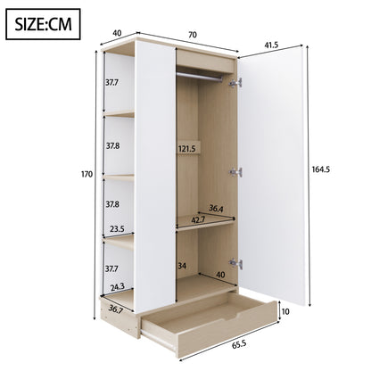 Kleiderschrank 70*40*170cm, eintürige Ausführung, mit Einlegeböden und Schubladen, weiß