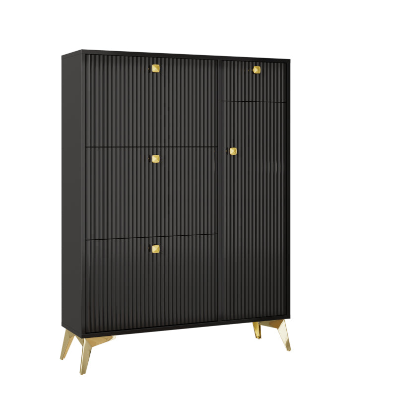 Schuhschrank mit 3 Klappen, 1 Schublade und 1 Tür, Schuhregal, Schuhkipper schmal, Schuhschrank Schwarz