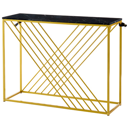 MDF Hochglanz Tisch für den Eingangsbereich, Konsolentisch, Flurtisch, Sideboard, Beistelltisch, Vintage, Schwarzer Tisch mit goldenem Fuß,