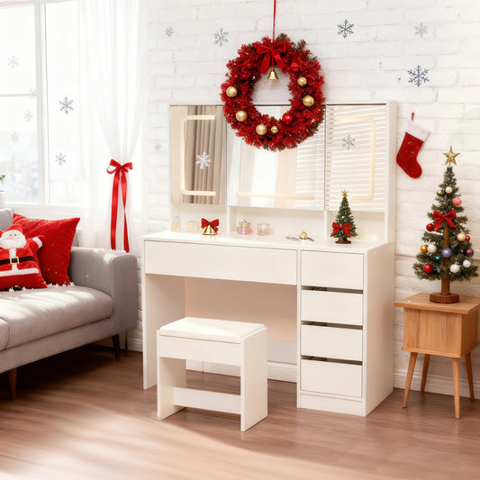 Schminktisch Frisiertisch Kosmetiktisch mit Hocker Beleuchtung Spiegel Weiß