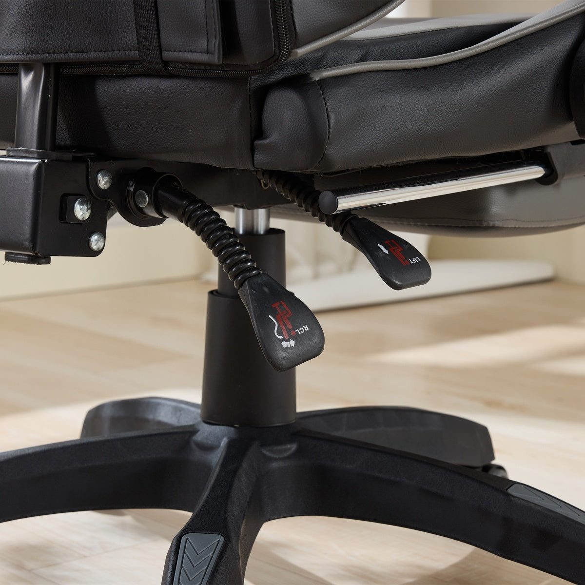 Gaming Stuhl Racing Design, 155° Liegefunktion, Fußstütze, Lendenmassage, Schwarz-Grau