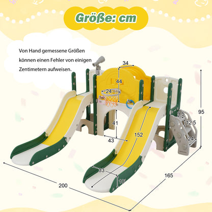 8 in 1 Kinderrutsche Kletterspielzeug, Multifunktionsrutsche mit 2 Rutschen, freistehende Rutsche, Klettern, Bohrspiel, Stauraum, Spielkorridor, Basketballkorb, Lasso-Spiel, Teleskop