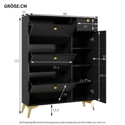 Schuhschrank mit 3 Klappen, 1 Schublade und 1 Tür, Schuhregal, Schuhkipper schmal, Schuhschrank Schwarz