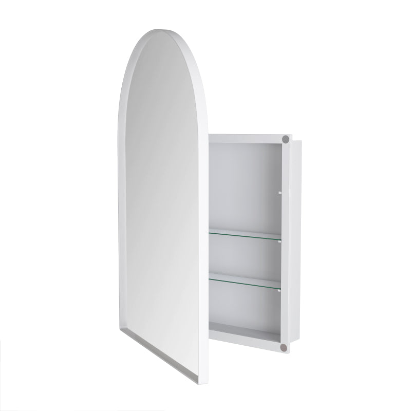 Stylish Arched Mirror Cabinet, Recessed Medicine Cabinet, Wall Cabinet with Metal Framed, Mirror and Adjustable Shelves, Mirror Cabinet with Storage for Bathroom, Living Room and Bedroom, White