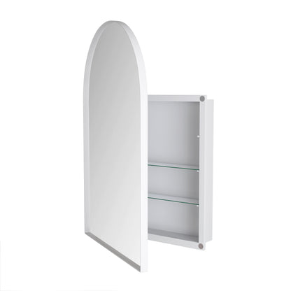 Stylish Arched Mirror Cabinet, Recessed Medicine Cabinet, Wall Cabinet with Metal Framed, Mirror and Adjustable Shelves, Mirror Cabinet with Storage for Bathroom, Living Room and Bedroom, White