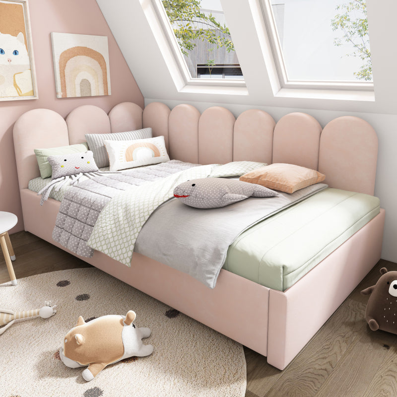 Polsterbett Daybett 90x200cm,Tagesbett Schlafsofa mit Ausziehbett 90x190cm, Kinderbett mit Lattenrost, Samt, Rosa, ohne Matratze
