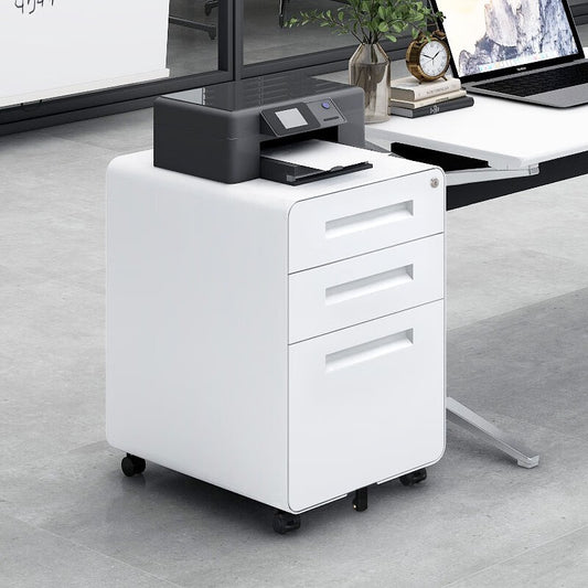 3 Drawer Mobile File Cabinet Under Desk Office,Simple Style Versatile Storage Cabinet for Legal/Letter/A4 Files, 5 Wheel Design Anti-Tilting Cold Rolled Steel Waterproof Moisture-Proof White