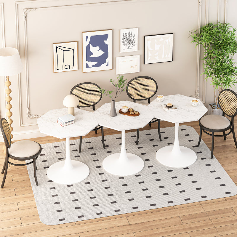 31.50"Modern Octagonal Coffee Table with Printed White Marble Table Top,Metal Base, for Dining Room, Kitchen, Living Room