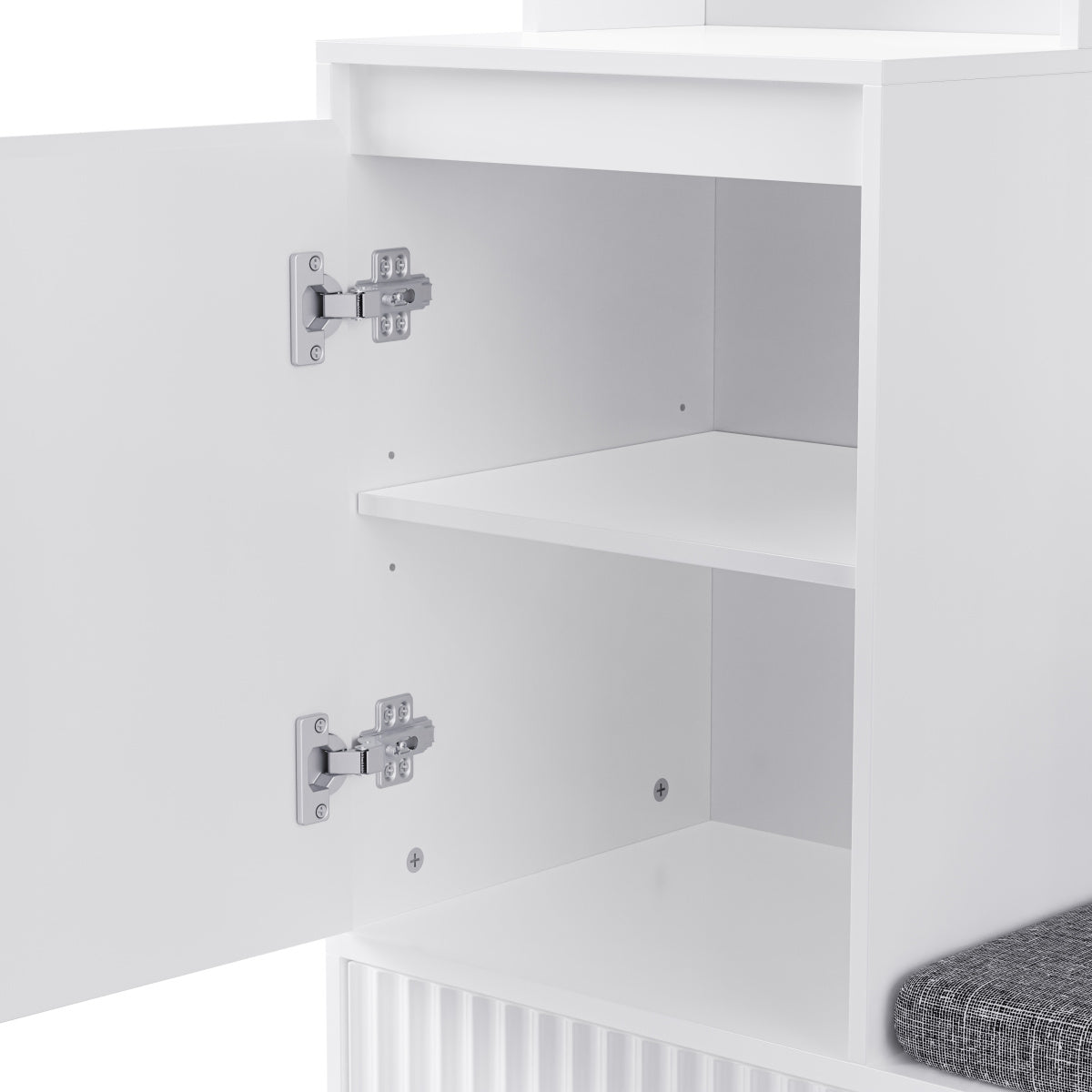 Garderoben-Set mit Schuhbank, Wandgarderobe mit 4 Haken, 2 Schubladen & Schranktür, MDF, Weiß, 100×35×180 cm