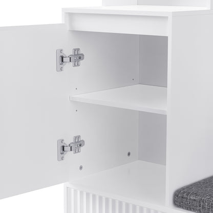 Garderoben-Set mit Schuhbank, Wandgarderobe mit 4 Haken, 2 Schubladen & Schranktür, MDF, Weiß, 100×35×180 cm