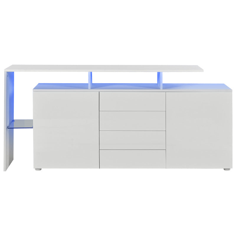 Kommode, Sideboard mit LED, Wohnzimmermöbel in Weiß Hochglanz, Wohnzimmerschrank, Standschrank, TV-Schrank, Wohnzimmerwand, Highboard, Mehrzweckschrank, LED-Vitrine, Buffetschrank Esszimmer