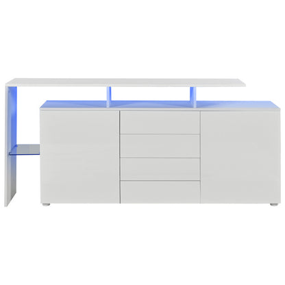 Kommode, Sideboard mit LED, Wohnzimmermöbel in Weiß Hochglanz, Wohnzimmerschrank, Standschrank, TV-Schrank, Wohnzimmerwand, Highboard, Mehrzweckschrank, LED-Vitrine, Buffetschrank Esszimmer