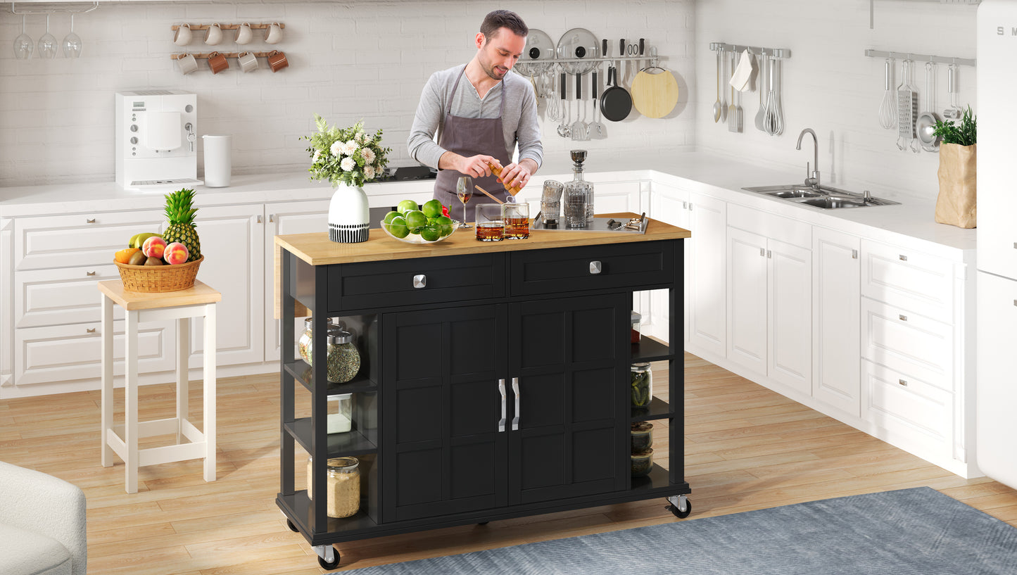 Multifunktionaler Küchenwagen mit klappbarer Arbeitsplatte, 120×65 cm erweiterbar, 2 Schubladen, geräumige Aufbewahrung, auf Rollen – Stilvoller Servierwagen für Küche, Esszimmer & Wohnzimmer
