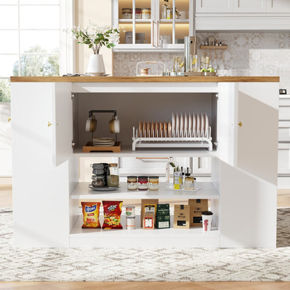 Moderne Kücheninsel Weiß, Küchenschrank mit klappbarer Arbeitsplatte, Sideboard mit Schubladen & Regalen, Esstisch & Servierwagen, 140x70cm