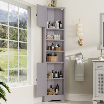 36.5 x 24.5 x 170cmDreieckiger Badezimmerschrank, feuchtigkeitsbeständiger Lack, drei offene Ablagefächer, Doppeltüren, verstellbare Einlegeböden, platzsparend, Grau