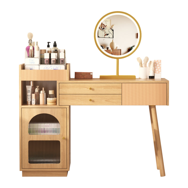 Schminktisch-Set, Kosmetiktisch mit LED-Spiegel und 3-Farbiger Beleuchtung, Schminktisch aus Holz für Schlafzimmerstudio - Maße: B120/H90/T40 cm(ohne Hocker) (Old sku: RN3198724AAA)