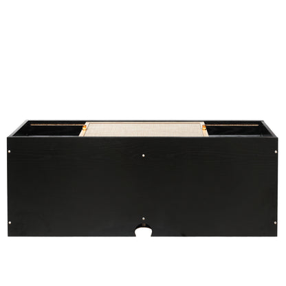 Sideboard 110x40x31 cm, TV-Schrank oder Hängeschrank, Kunst-Rattan Schiebetüren, Goldgriffe, Verstellbare Böden