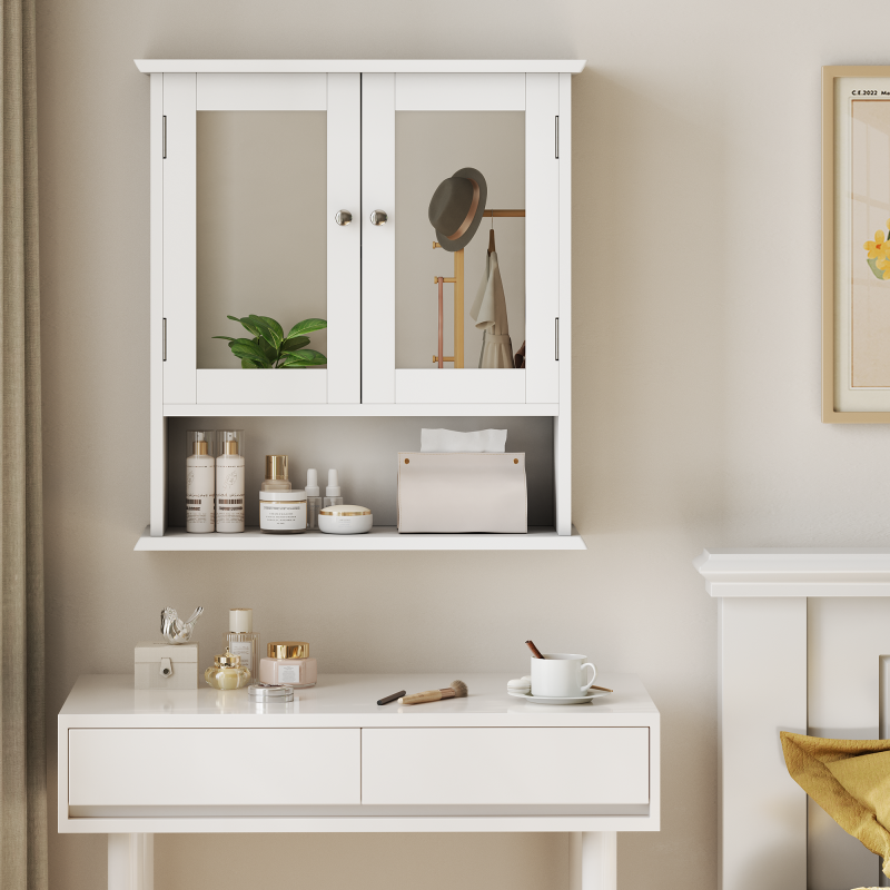 Badezimmerschrank mit Spiegel, weißer Arzneischrank mit verstellbarem Regal, Toilettenschrank in Waschküche und Küche