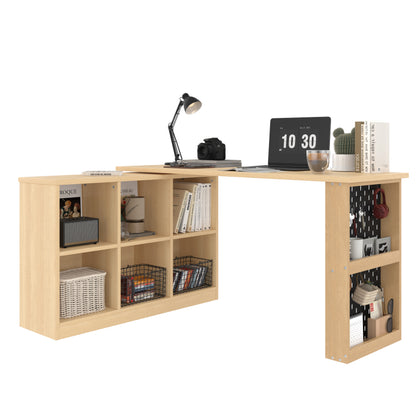 Multifunktionaler Bürotisch, Sechsfach-Lagerschrank + Ablage, super belastbar, veränderbare Form, Natural