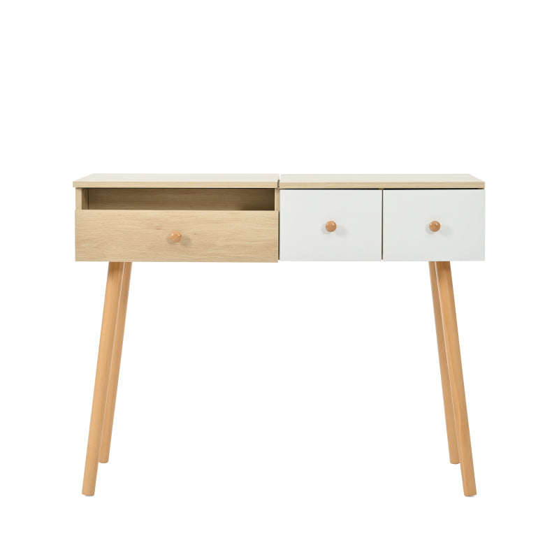 Schminktisch, Kosmetiktisch Mit Spiegel, Schminktisch aus Holz Mit Schubladen, geteilter Stauraum, große Lagerkapazität - Maße:B100/H78/T40 cm(ohne Hocker)(OLD SKU: WF319875AAW)