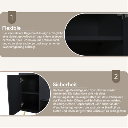 Schuhschrank, Schuhregal mit 2 Schubladen und 4 Türen, Metallfüße, schwarz