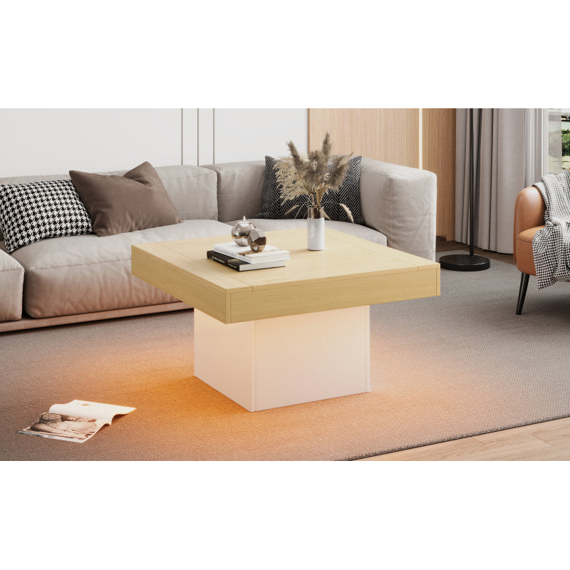 Kreativer LED-Couchtisch in Pilzform, 70x70x40 cm – Stilvoller, quadratischer Beistelltisch, 30 kg Tragkraft, modernes Design für Wohnzimmer