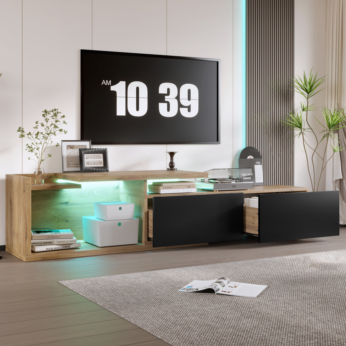 TV-Schrank ausziehbar,  Lowboard Modern mit LED-Beleuchtung